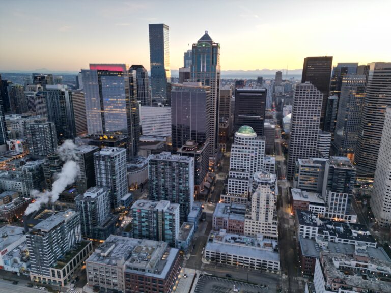 Seattle downtown buildings and architecture from above